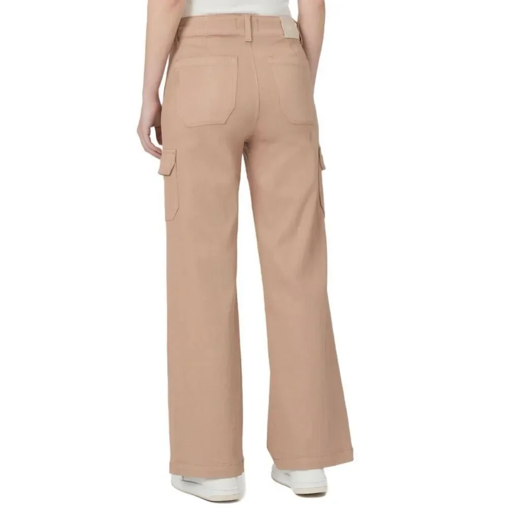 NWT PAIGE Carly Coated High Waist Wide Leg Jeans in latte Size 27
